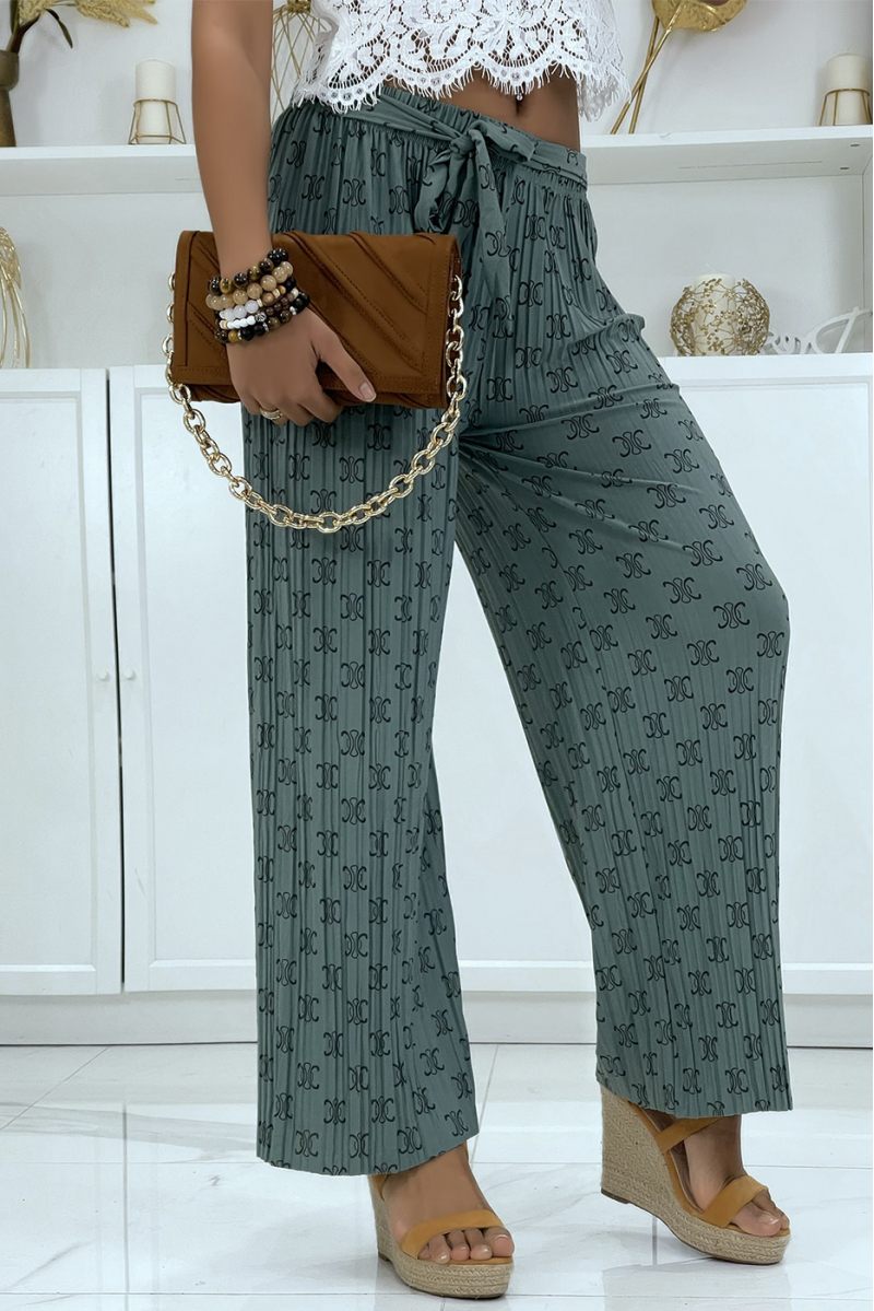 Fluid green pants with chic print - 2