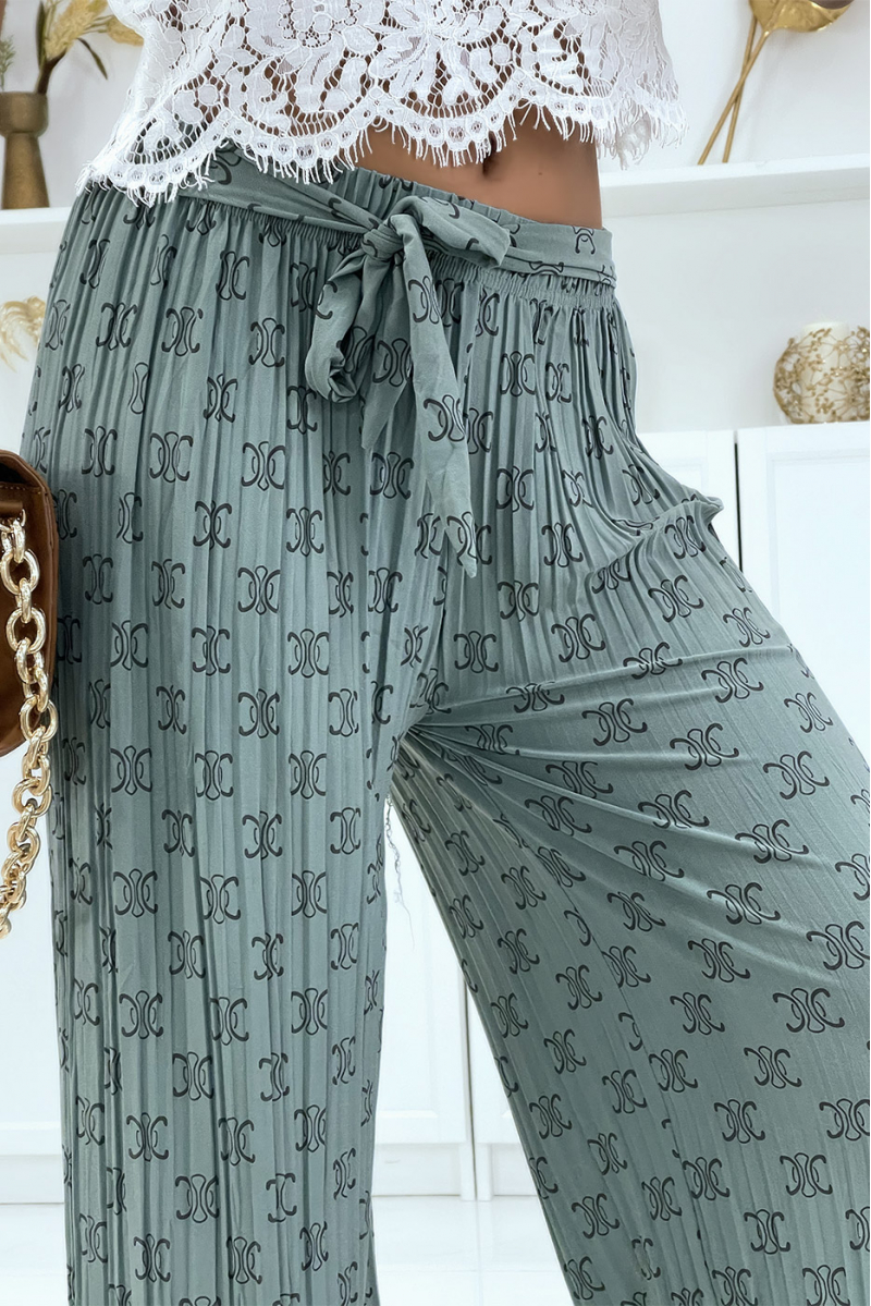 Fluid green pants with chic print - 3