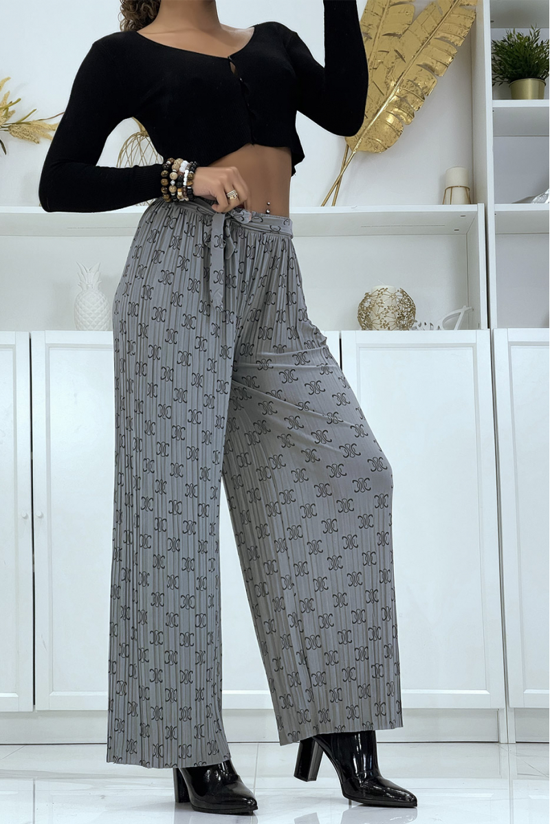 Fluid gray pants with chic print - 1