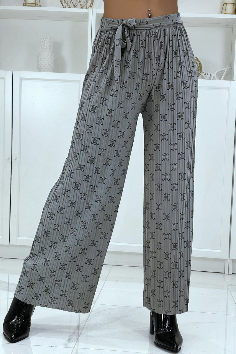 Fluid gray pants with chic print - 2
