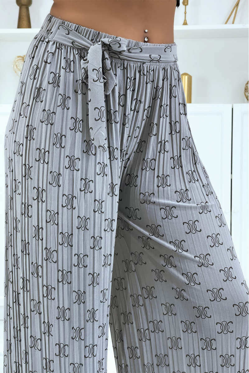 Soepelvallende grijze broek met chique print - 3