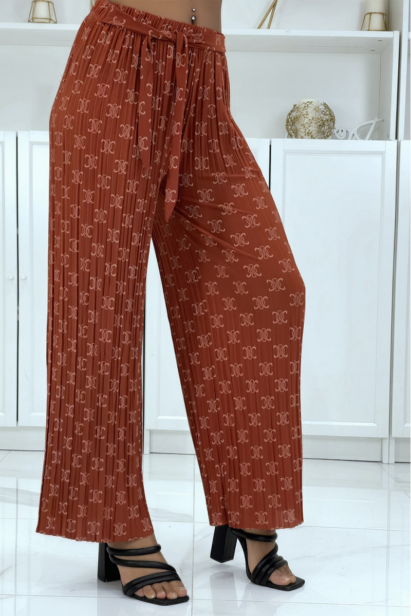 Flowing burgundy pants with chic print - 1