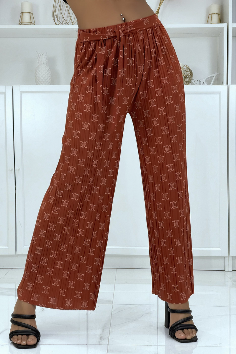 Flowing burgundy pants with chic print - 2