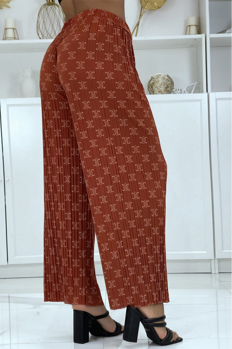 Flowing burgundy pants with chic print - 3
