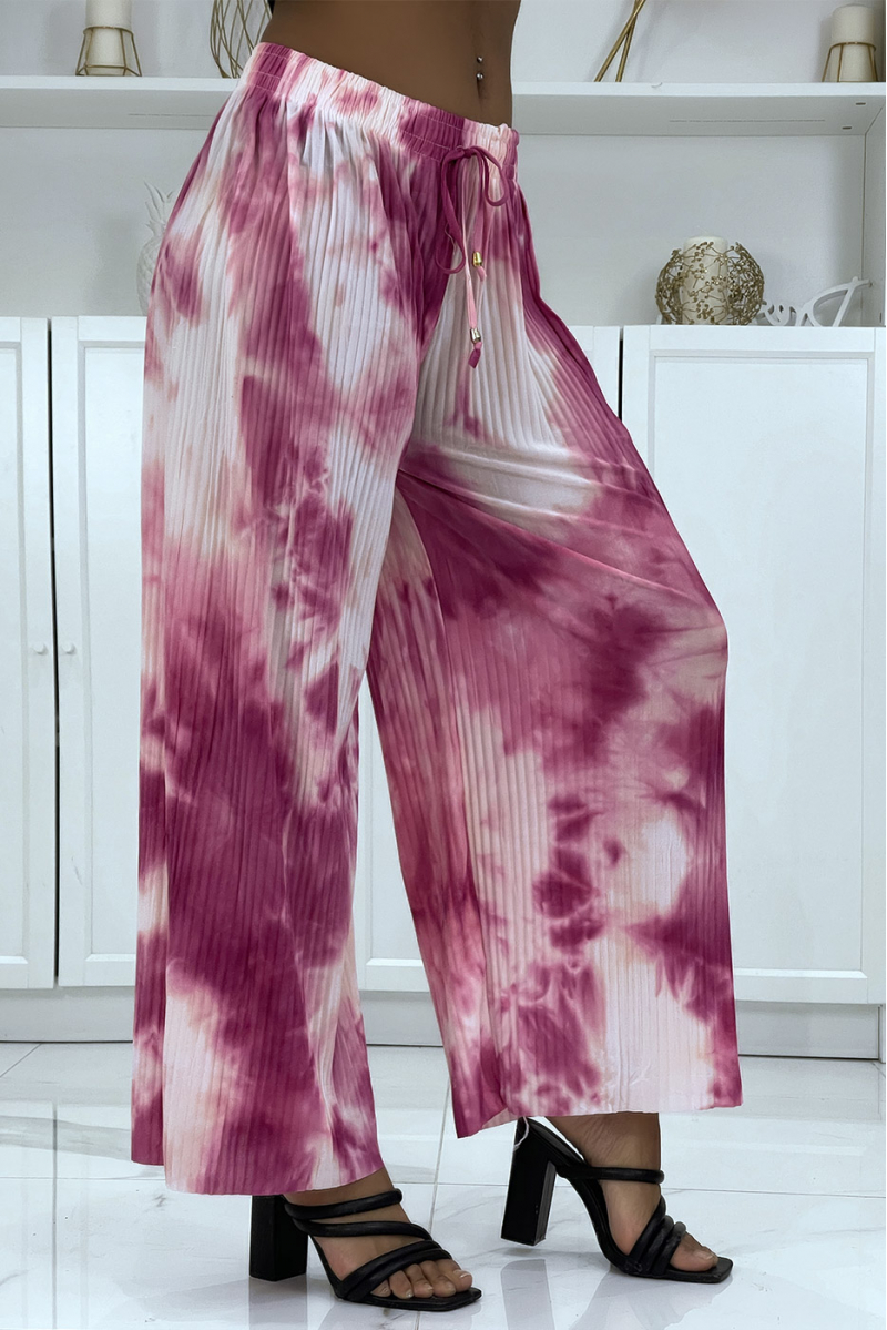 Tie-dye pink pleated palazzo pants - 1