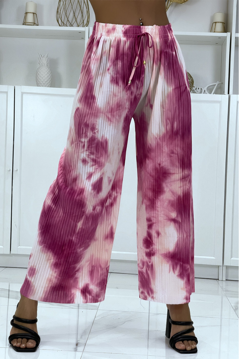 Tie-dye pink pleated palazzo pants - 2