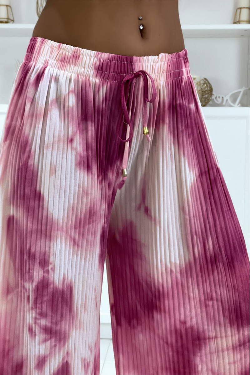 Tie-dye pink pleated palazzo pants - 4