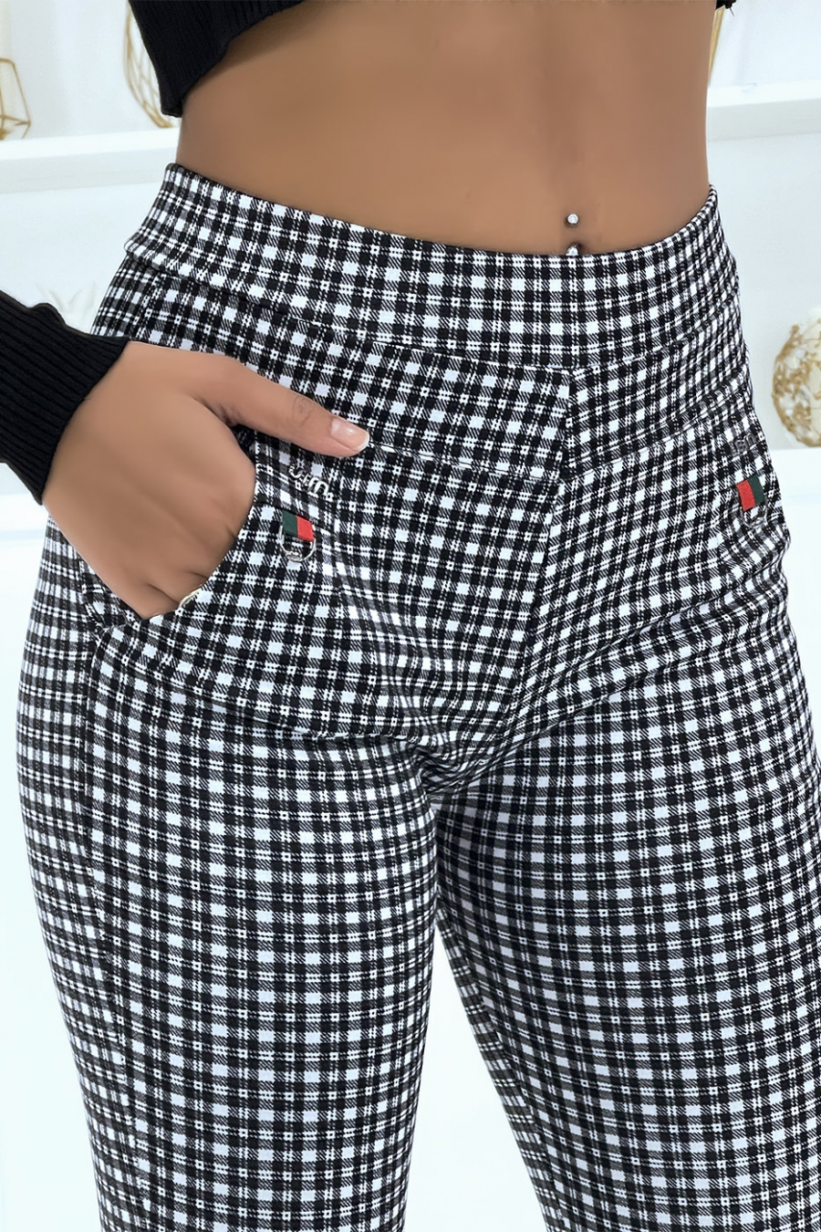 Zwarte jegging met ruitprint - 3