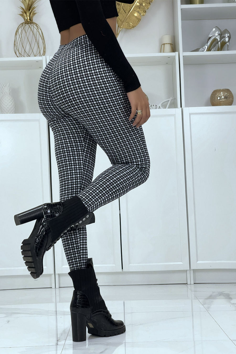 Jegging imprimé à carreaux noir - 5