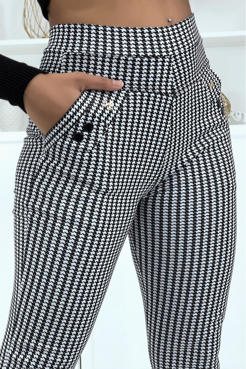 White and black houndstooth print elastic skinny jeans - 2