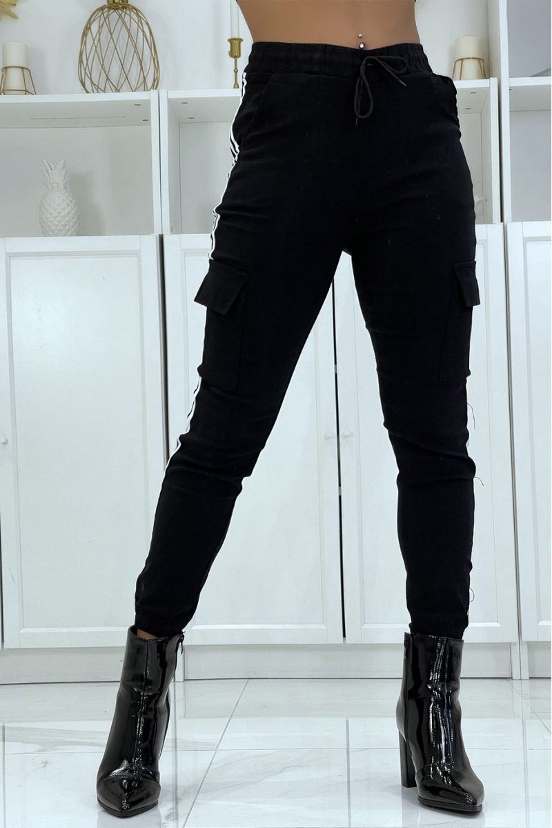 Black jeggings with white stripes and pockets - 5