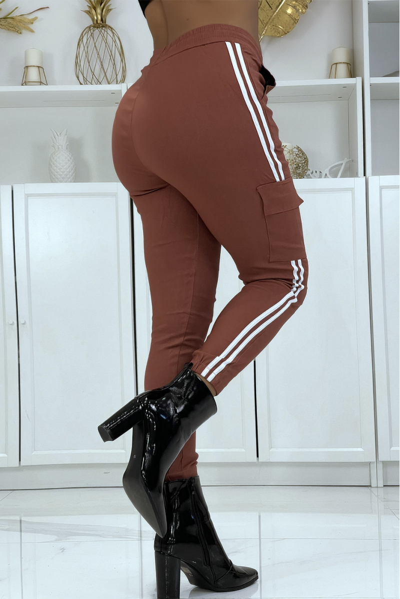 Cognac jeggings with white stripes and pockets - 3