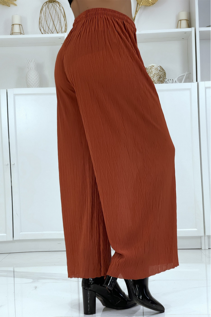 Pantalon palazzo plissé uni cognac - 2 Pantalon palazzo plissé uni cognac - 2