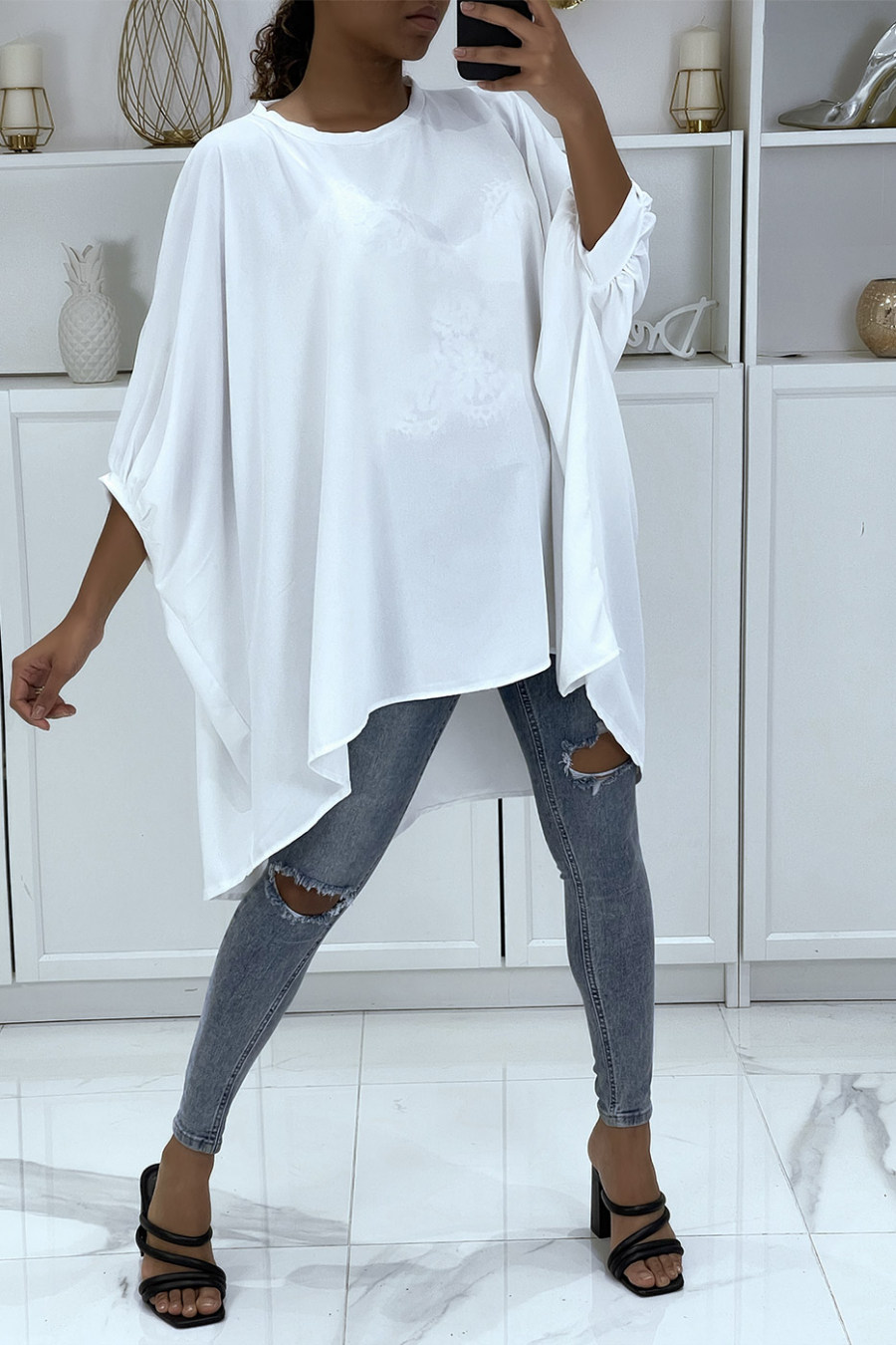 Robe tunique over-size blanche tr?�s tendance