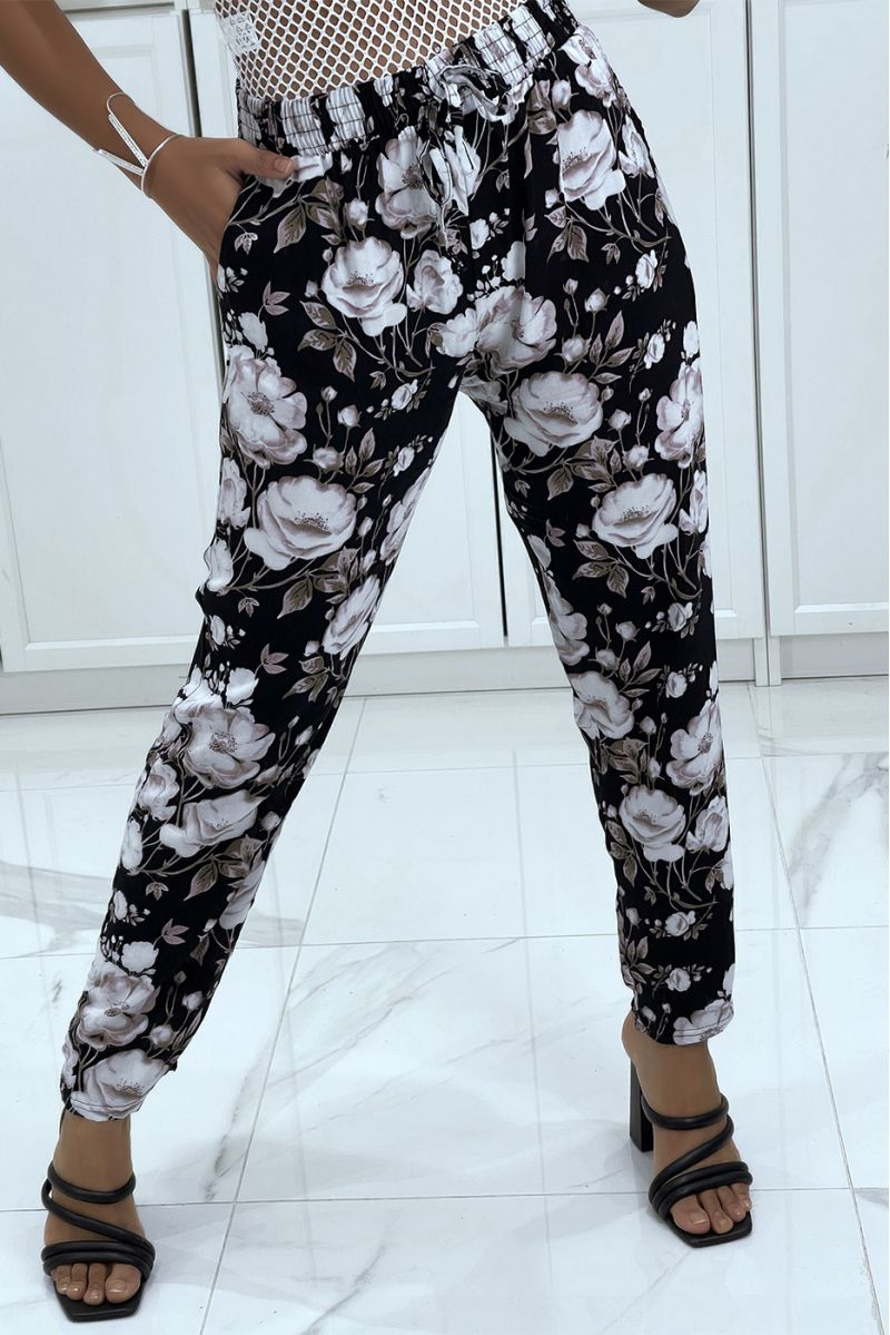 B-60 gray flowing pants with floral pattern - 3