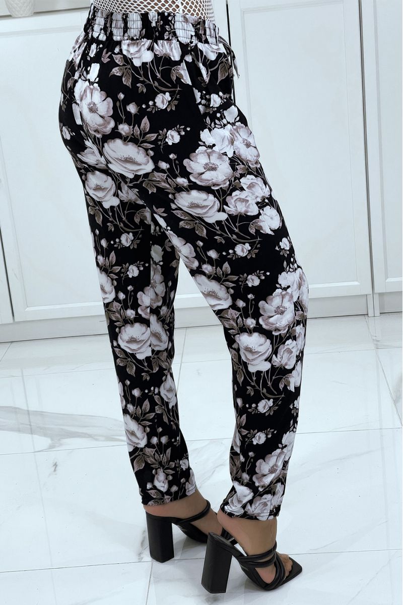 Pantalon fluide gris à motif floral B-60 - 4