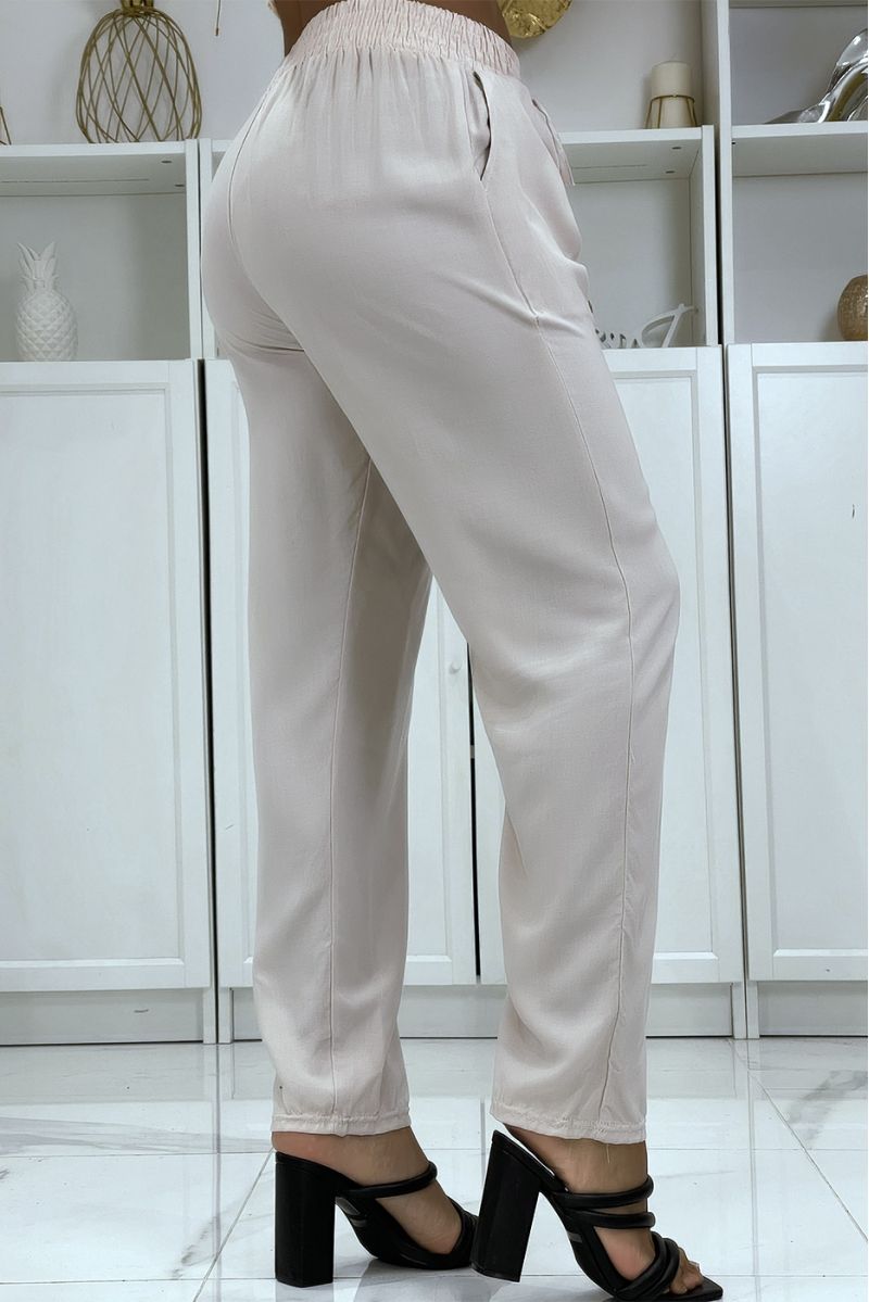 Pantalon fluide beige coupe carotte B-40 - 1