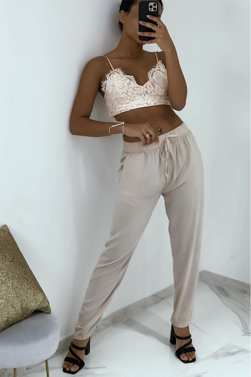 Pantalon fluide beige coupe carotte B-40 - 2