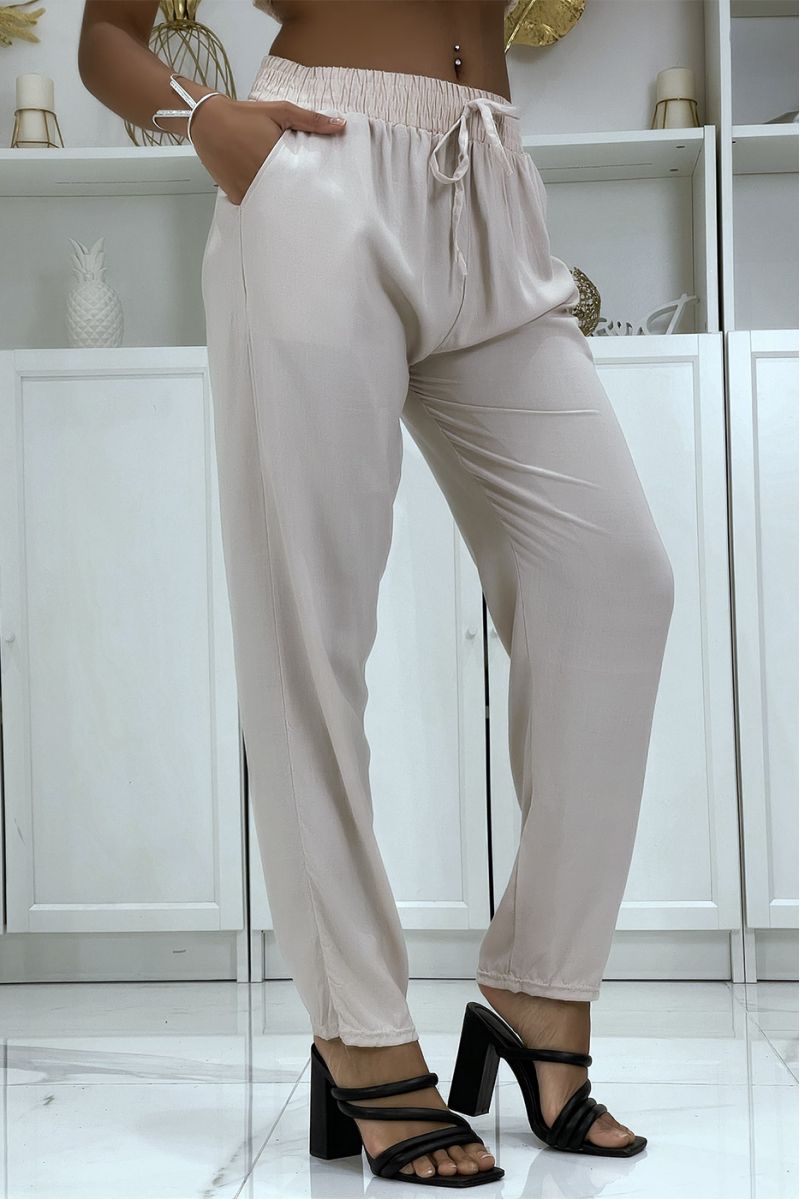 Pantalon fluide beige coupe carotte B-40 - 4