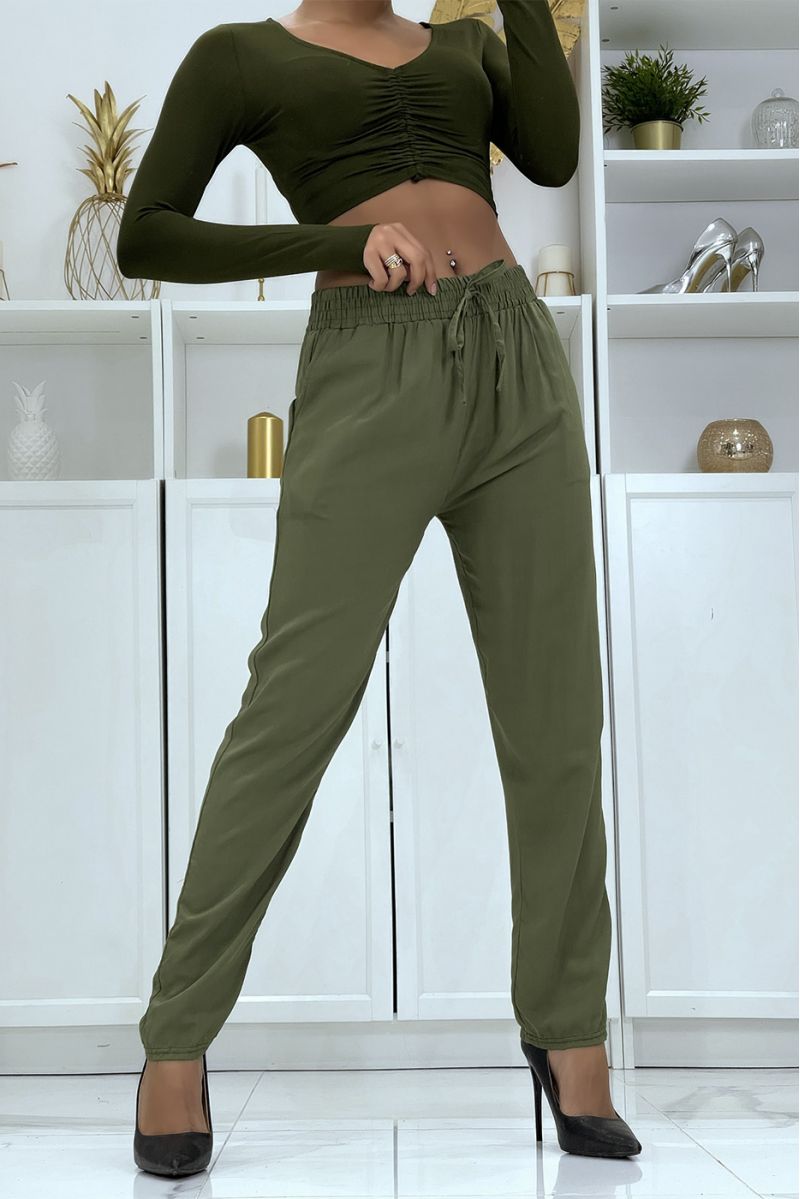 Soepelvallende kaki carrot fit broek B-40 - 1