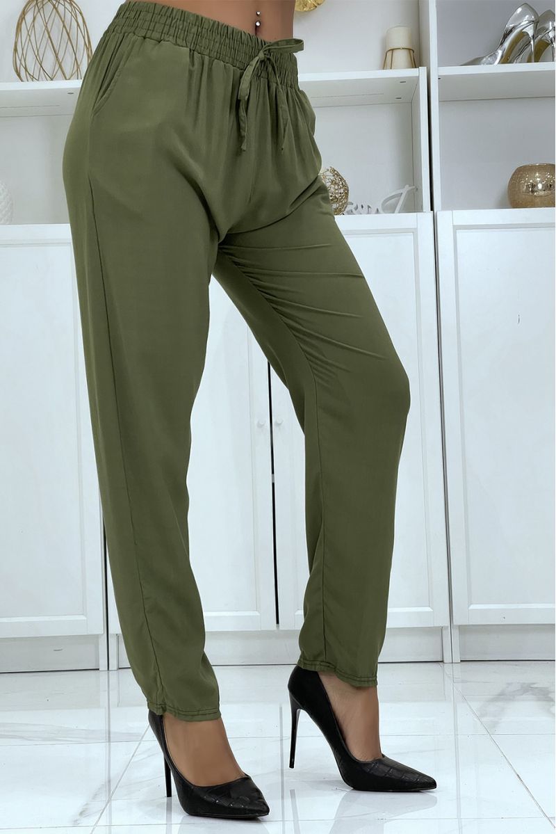 Flowing khaki carrot fit trousers B-40 - 2