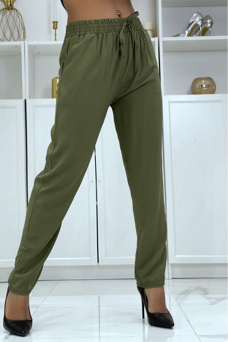 Flowing khaki carrot fit trousers B-40 - 3