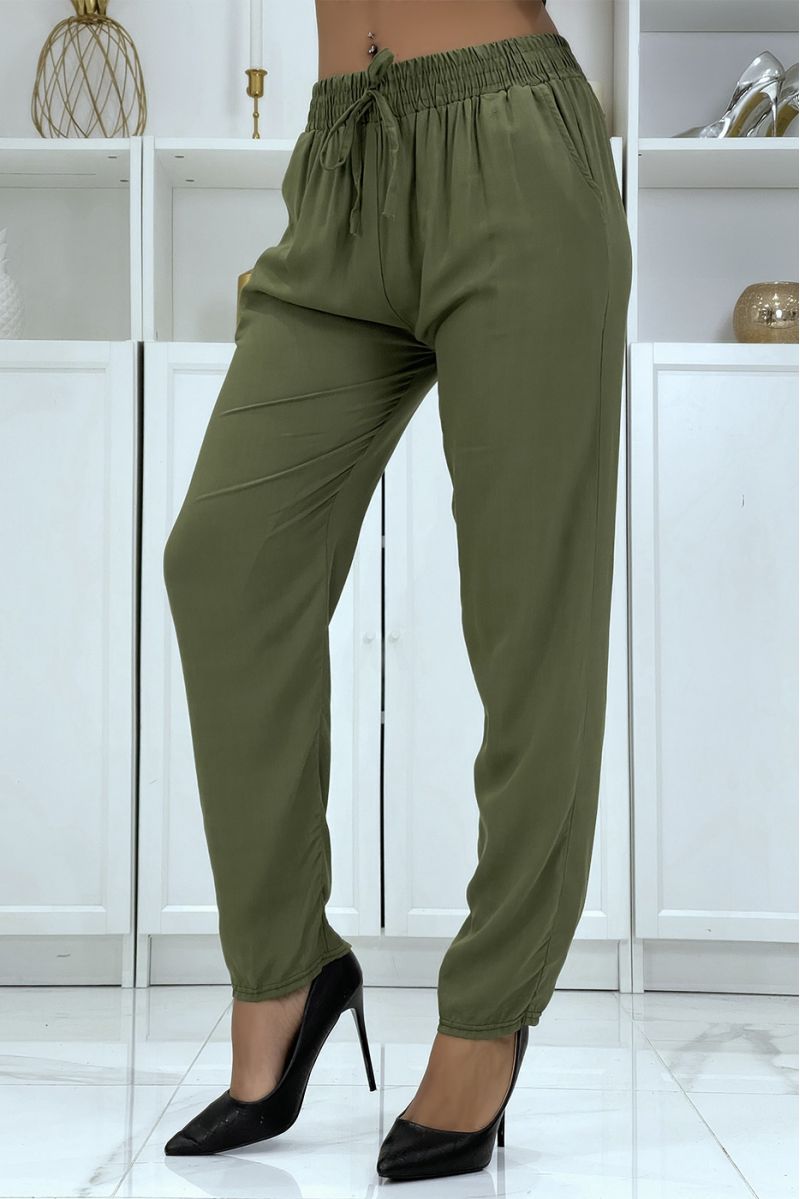 Flowing khaki carrot fit trousers B-40 - 4