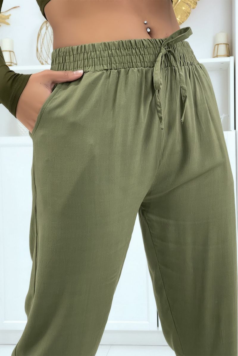 Flowing khaki carrot fit trousers B-40 - 5
