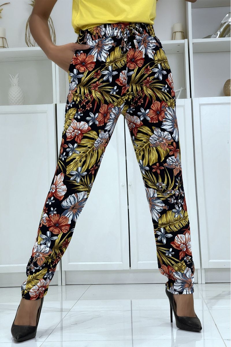Mustard fluid pants with floral pattern B-59 - 2