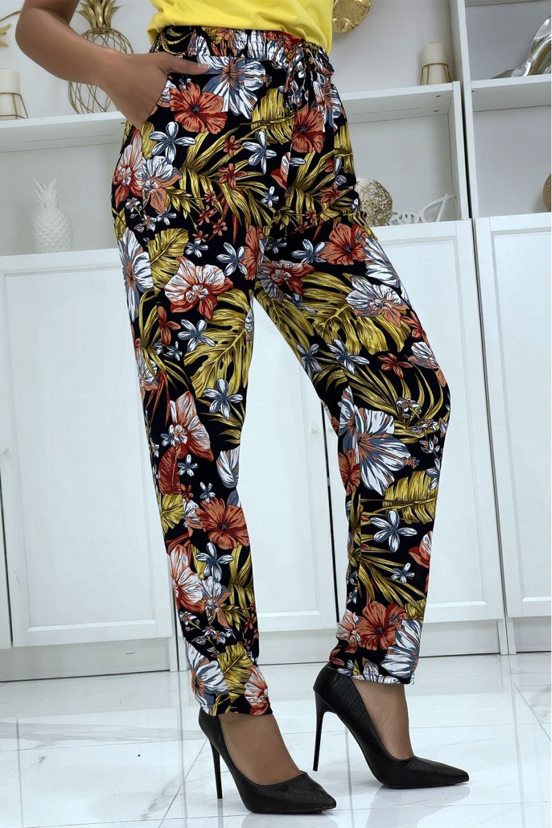 Mustard fluid pants with floral pattern B-59 - 3