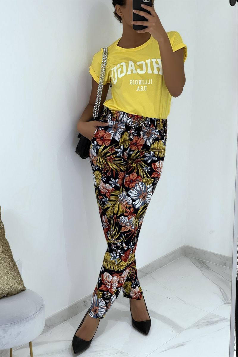 Mustard fluid pants with floral pattern B-59 - 5