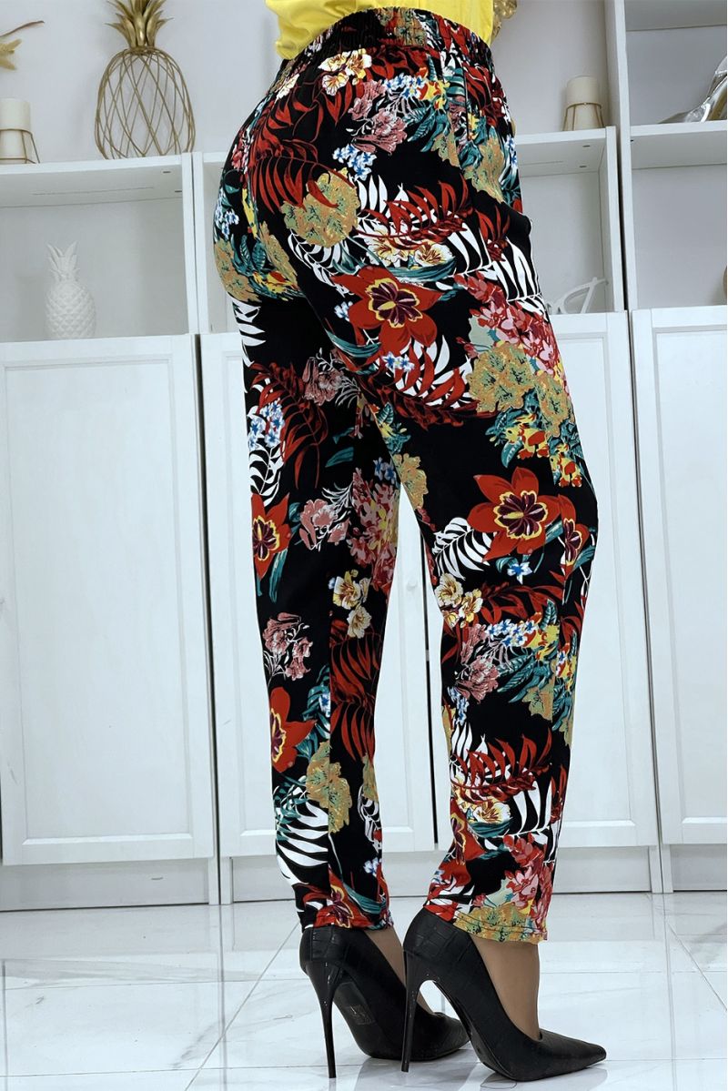 B-59 black flowing pants with floral pattern - 4