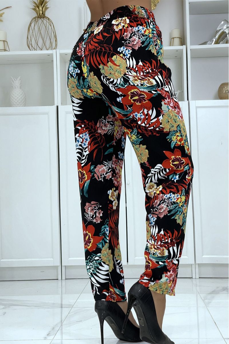 B-59 black flowing pants with floral pattern - 5