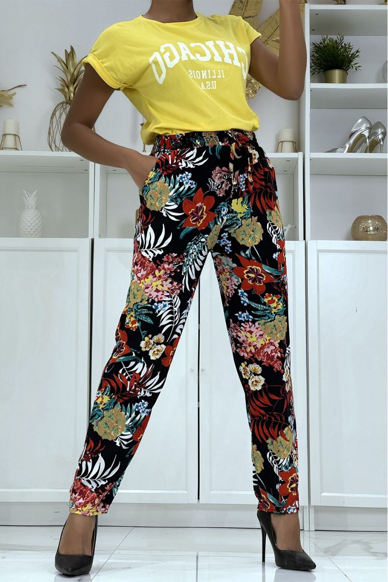 B-59 black flowing pants with floral pattern - 7