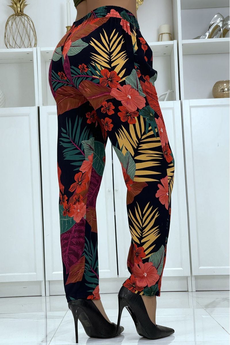 Pantalon fluide noir/rouge à motif floral B-24 - 2