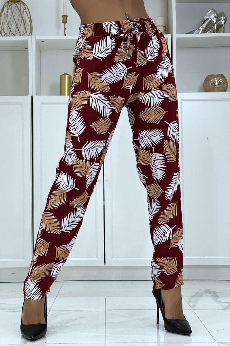 B-28 red flowing pants with floral pattern - 1