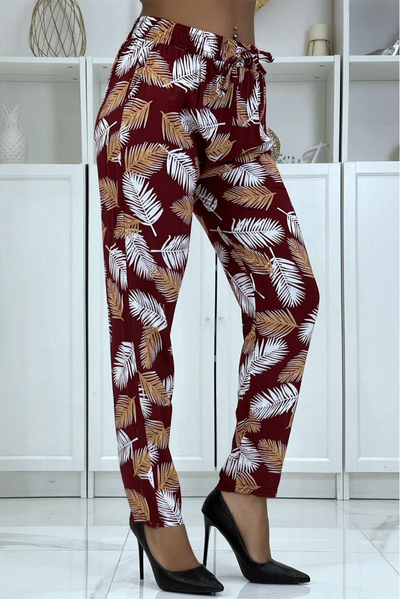 B-28 red flowing pants with floral pattern - 2