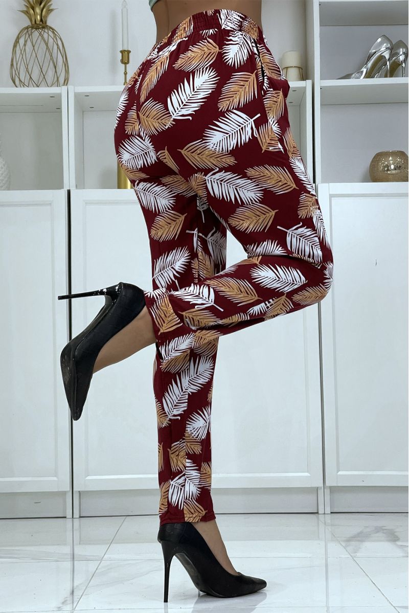 B-28 red flowing pants with floral pattern - 3