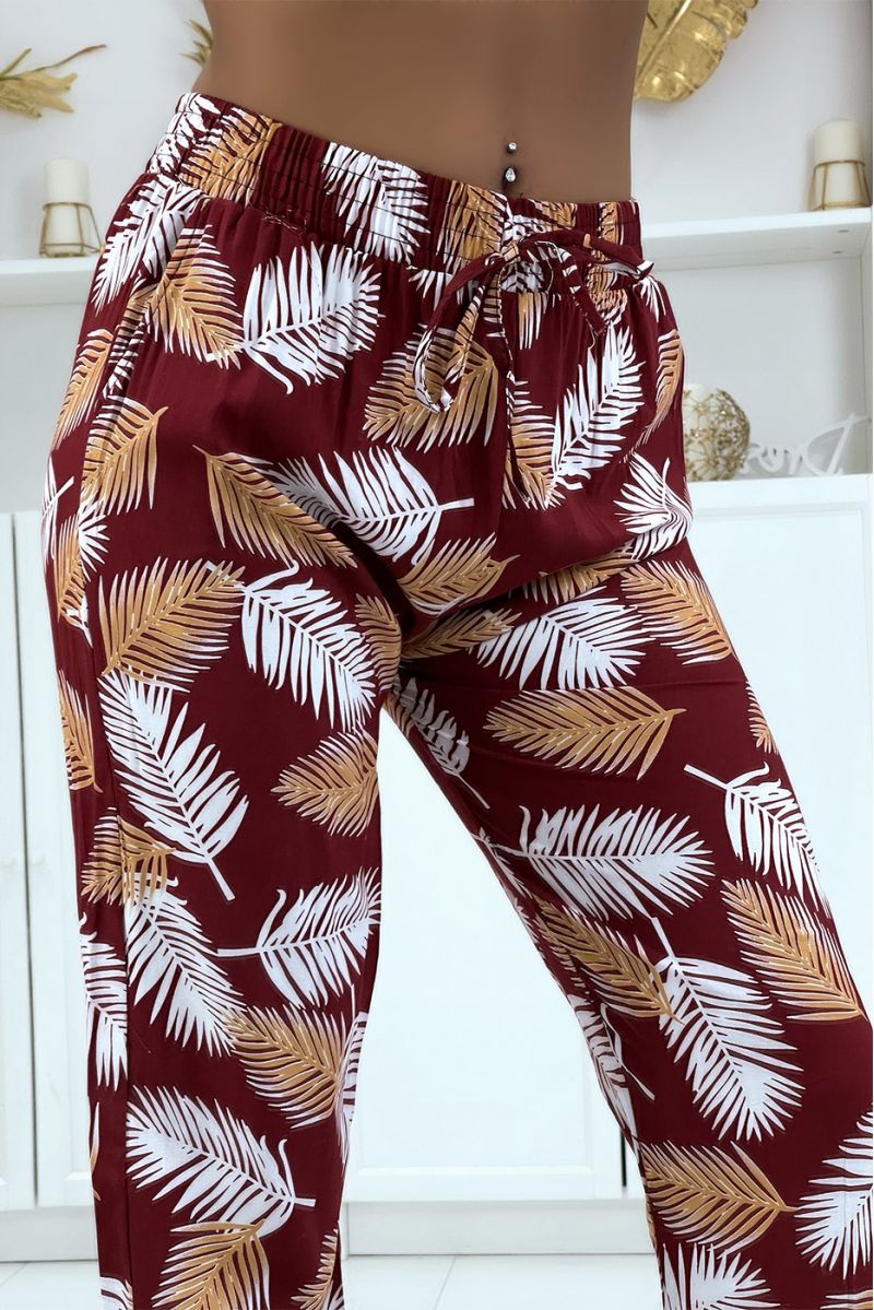 B-28 red flowing pants with floral pattern - 4