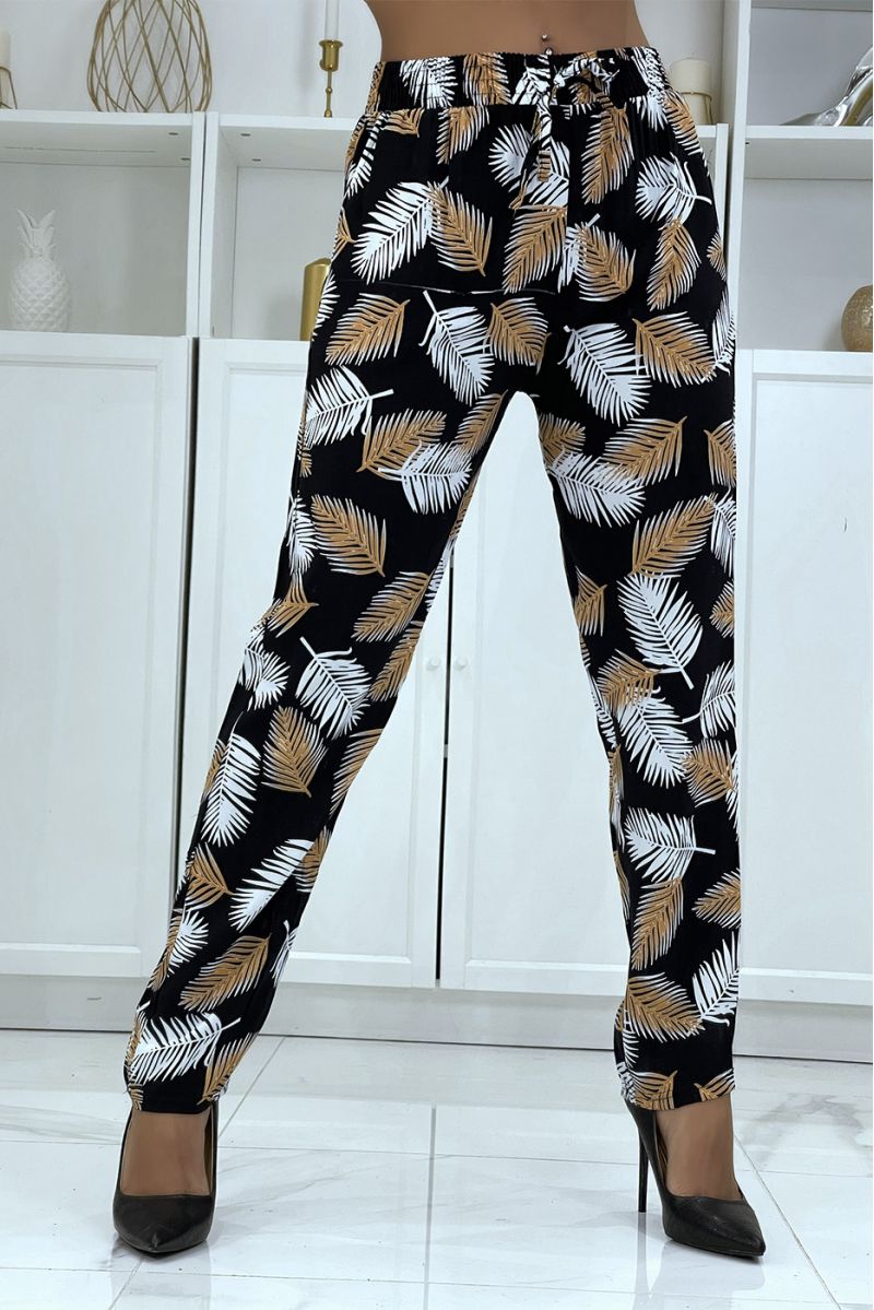 B-28 black flowing pants with floral pattern - 2