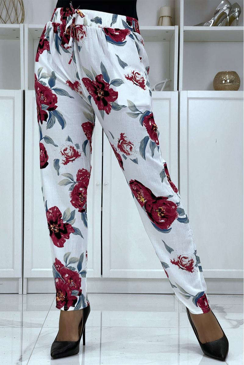 B-11 white floral flowing trousers - 2