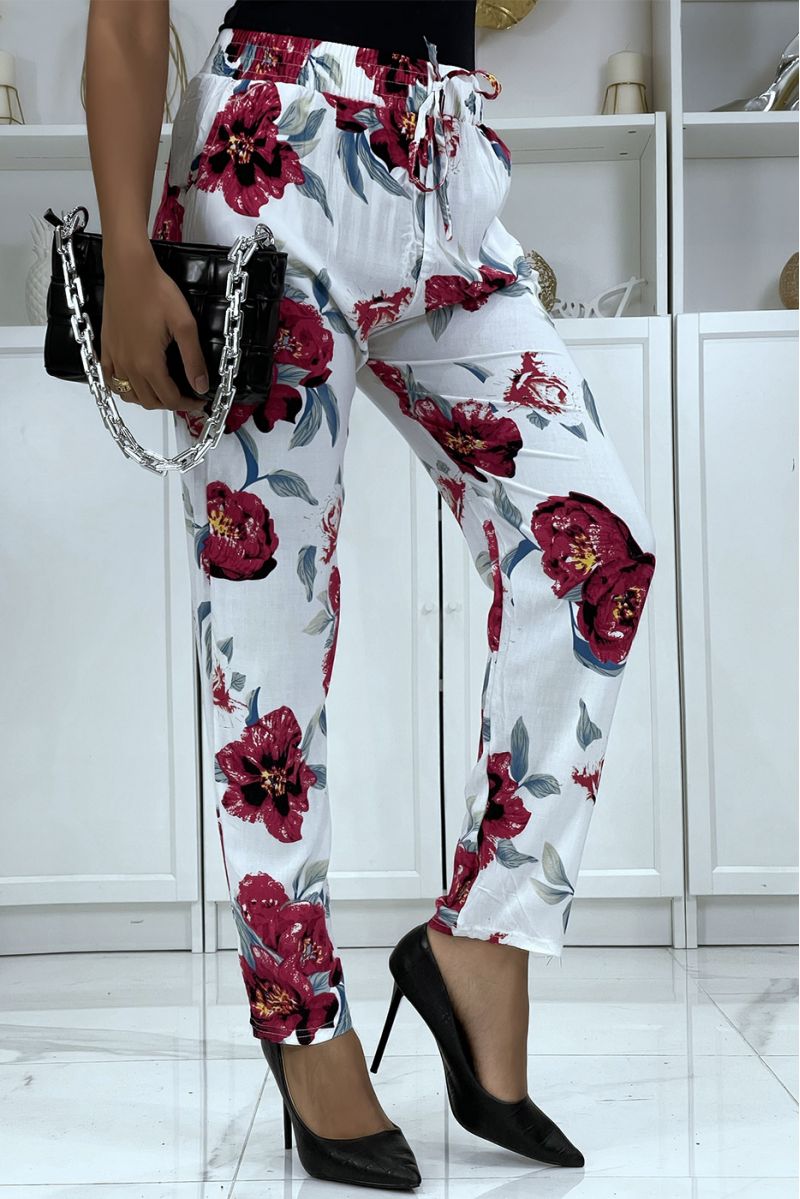 B-11 white floral flowing trousers - 4