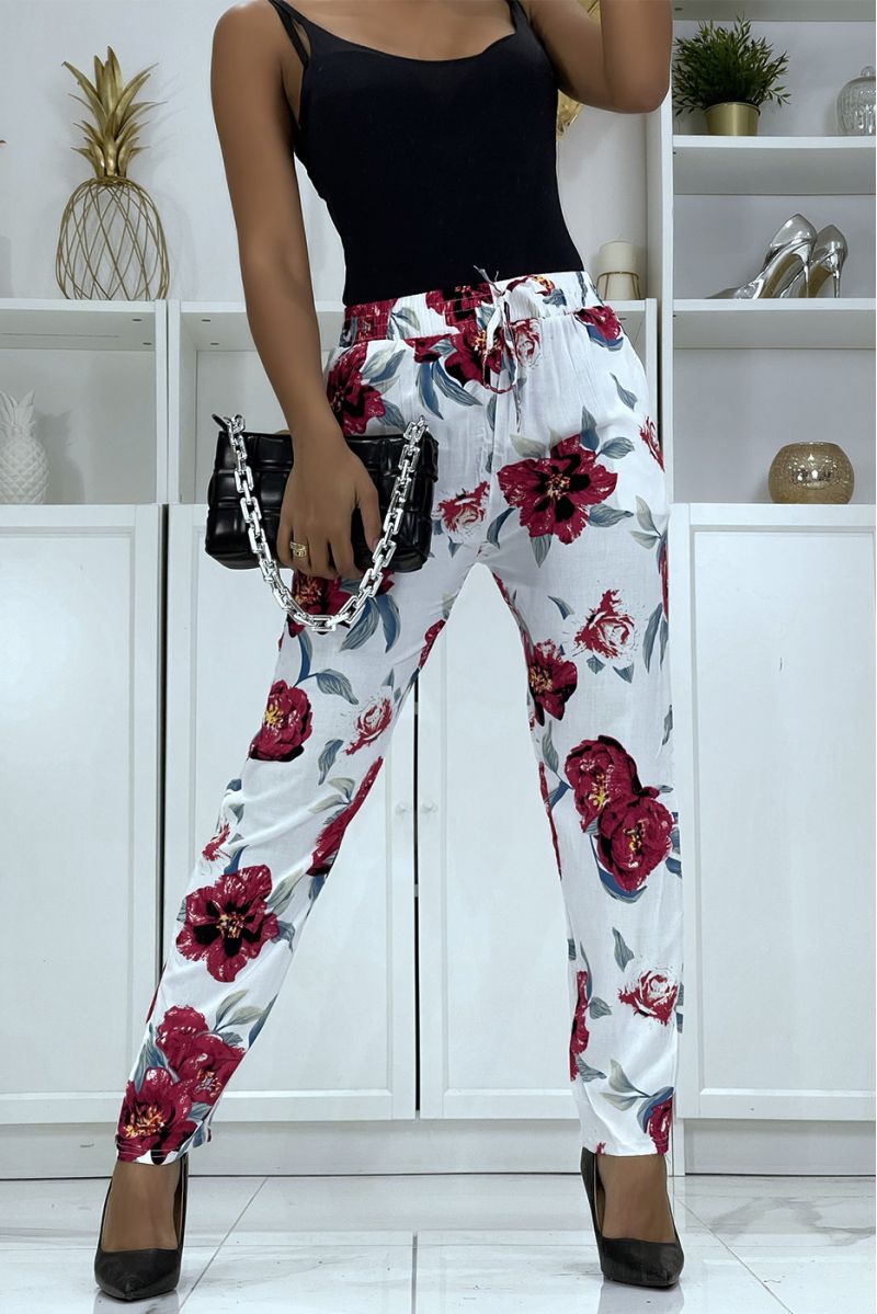 B-11 white floral flowing trousers - 5