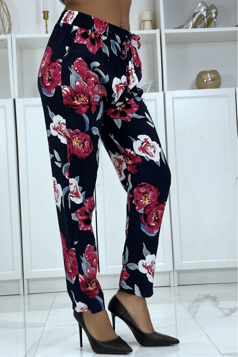 B-FS fluid navy pants with floral pattern - 2