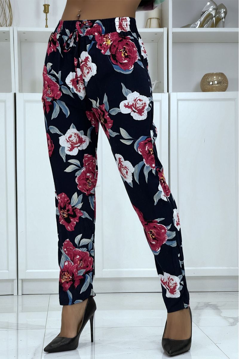 B-FS fluid navy pants with floral pattern - 3