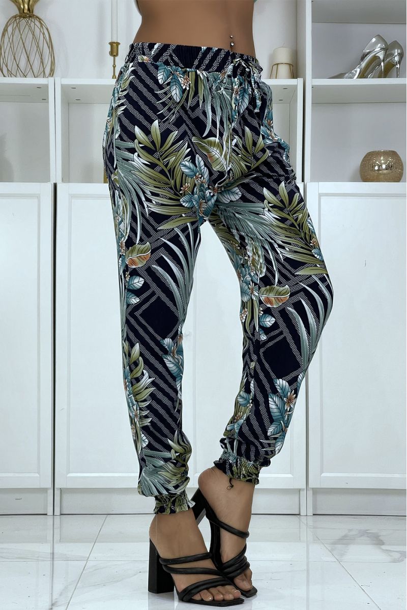 Fluid navy pants with floral pattern a-14 - 2