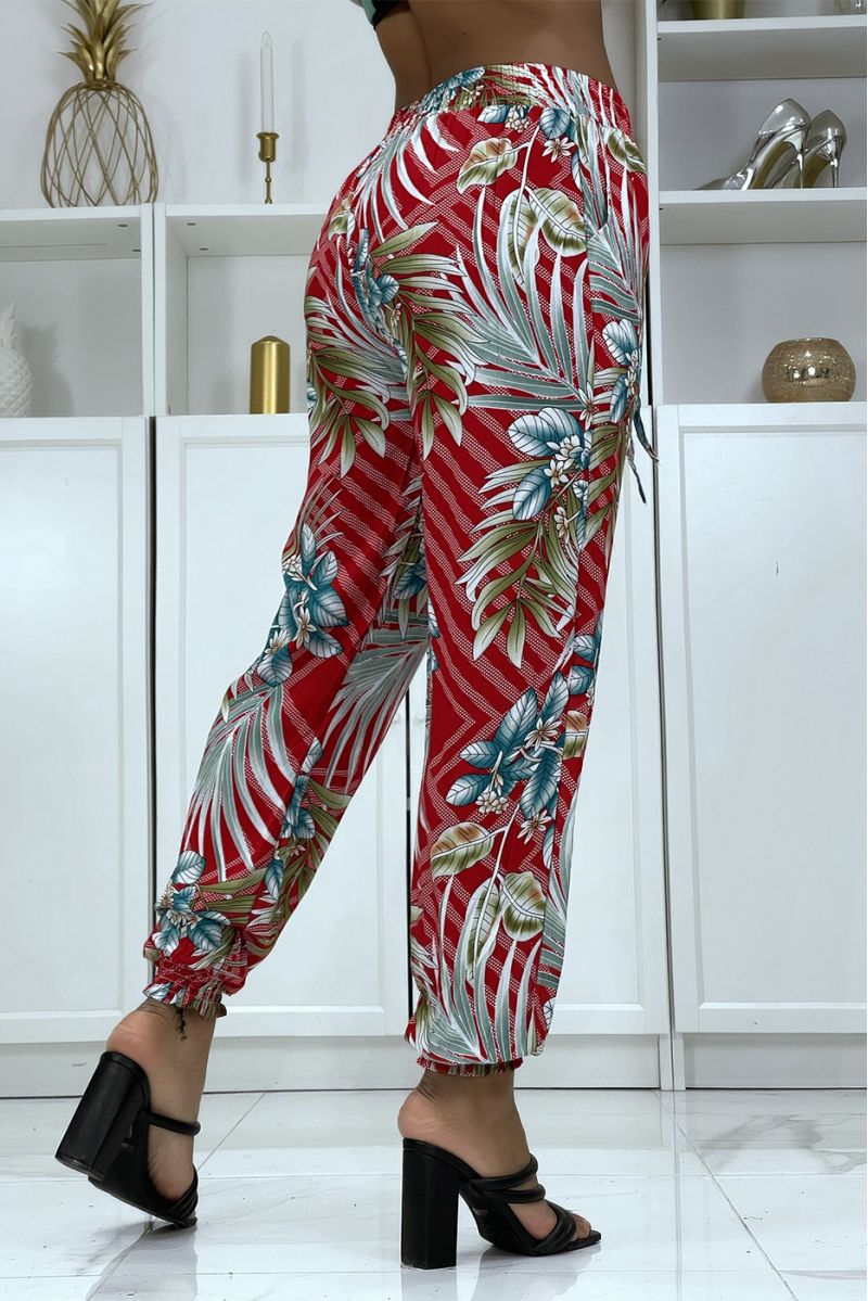 Fluid red pants with floral pattern a-14 - 2