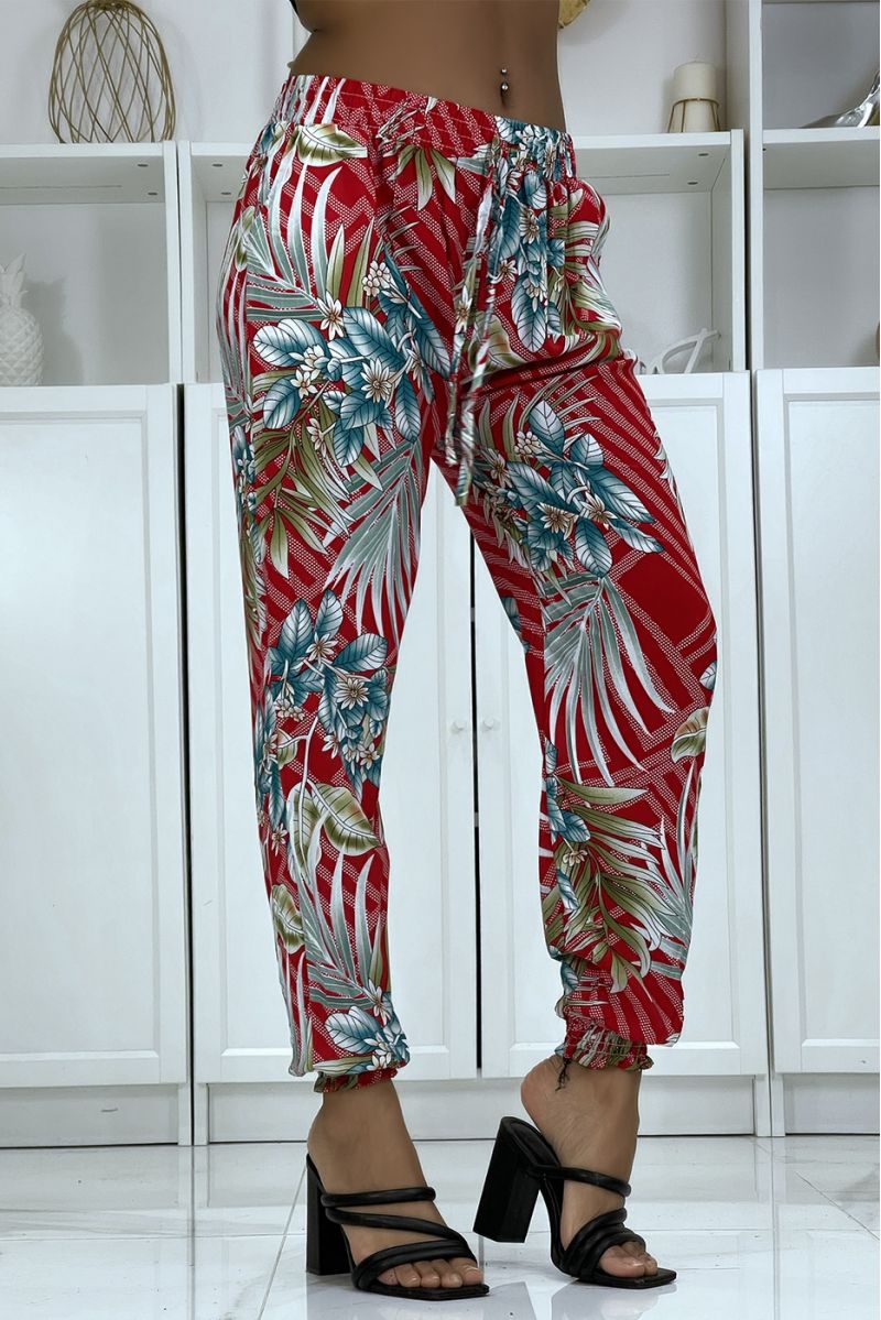 Fluid red pants with floral pattern a-14 - 4