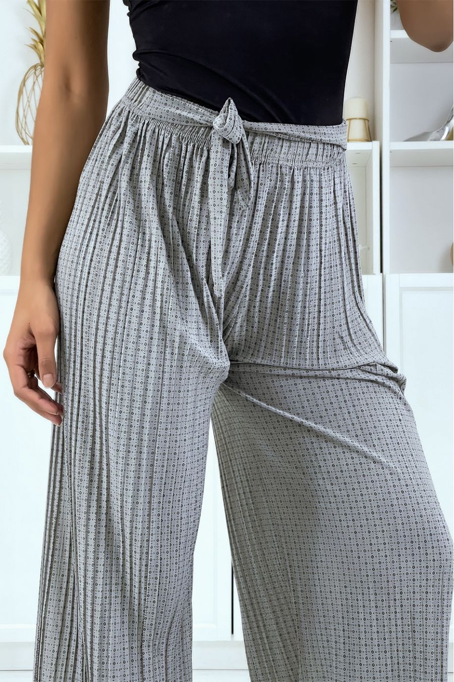 Gray flowing printed trousers - 2