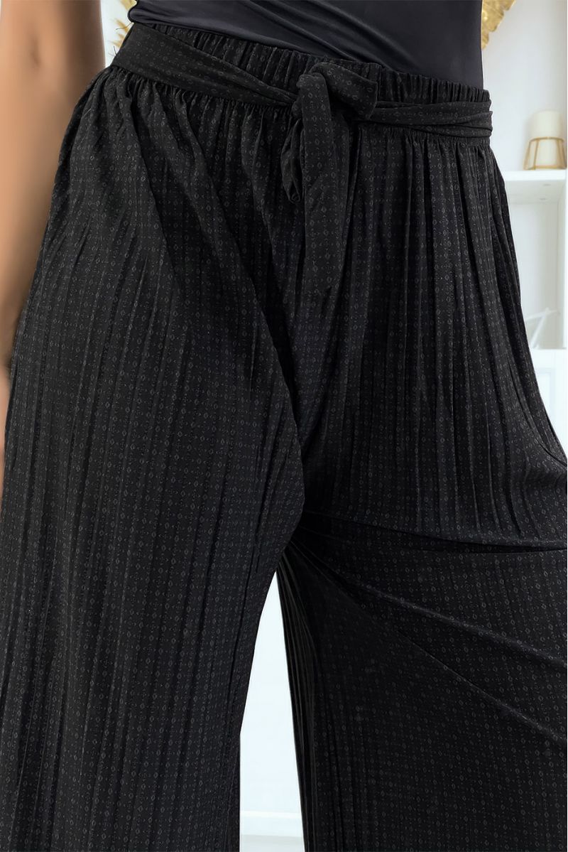 Zwarte soepelvallende broek met print - 1